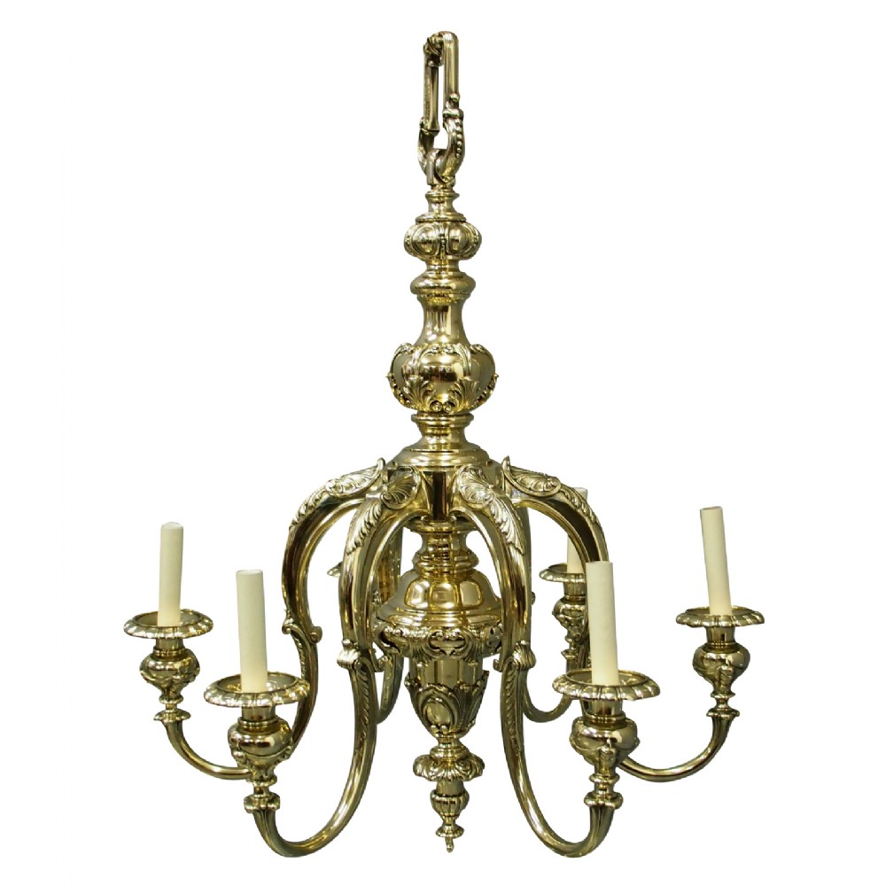 Large 1920s Cast Brass Chandelier