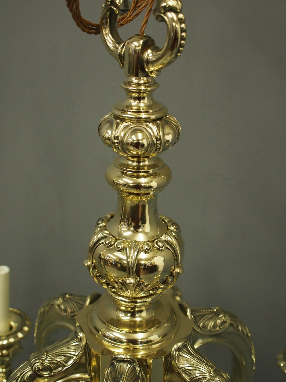 Large 1920s Cast Brass Chandelier View II