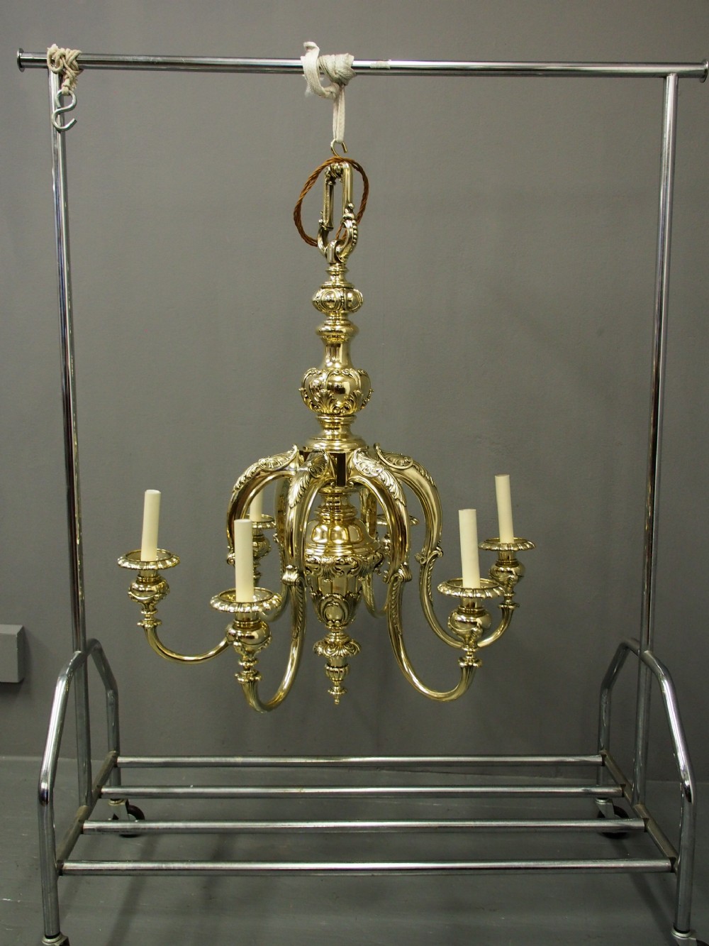 Large 1920s Cast Brass Chandelier View III
