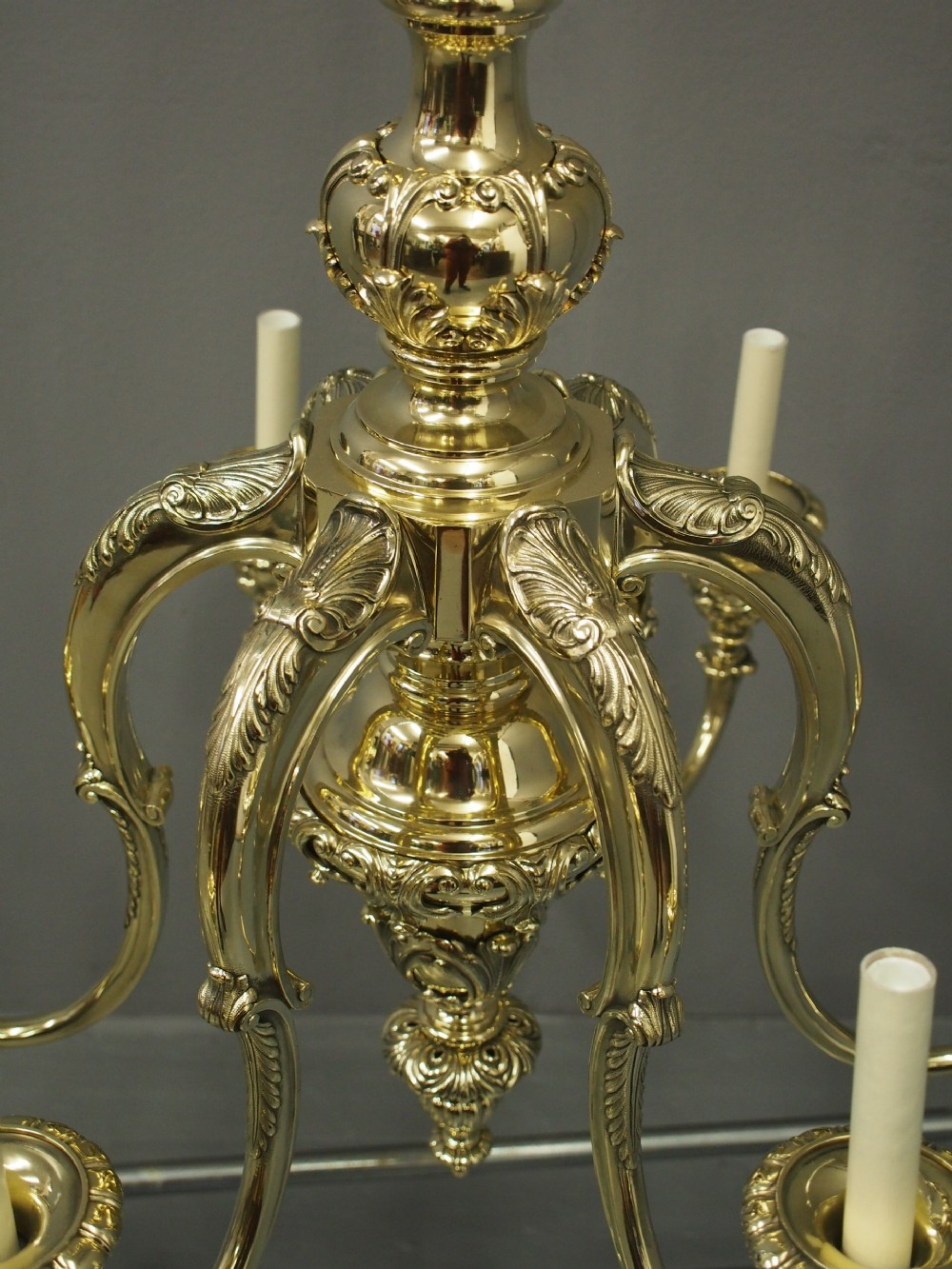 Large 1920s Cast Brass Chandelier View V