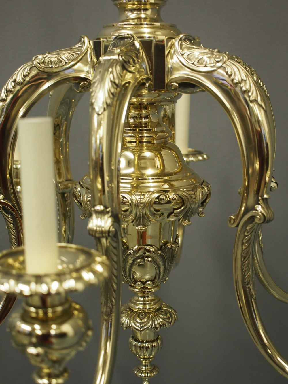 Large 1920s Cast Brass Chandelier View VII