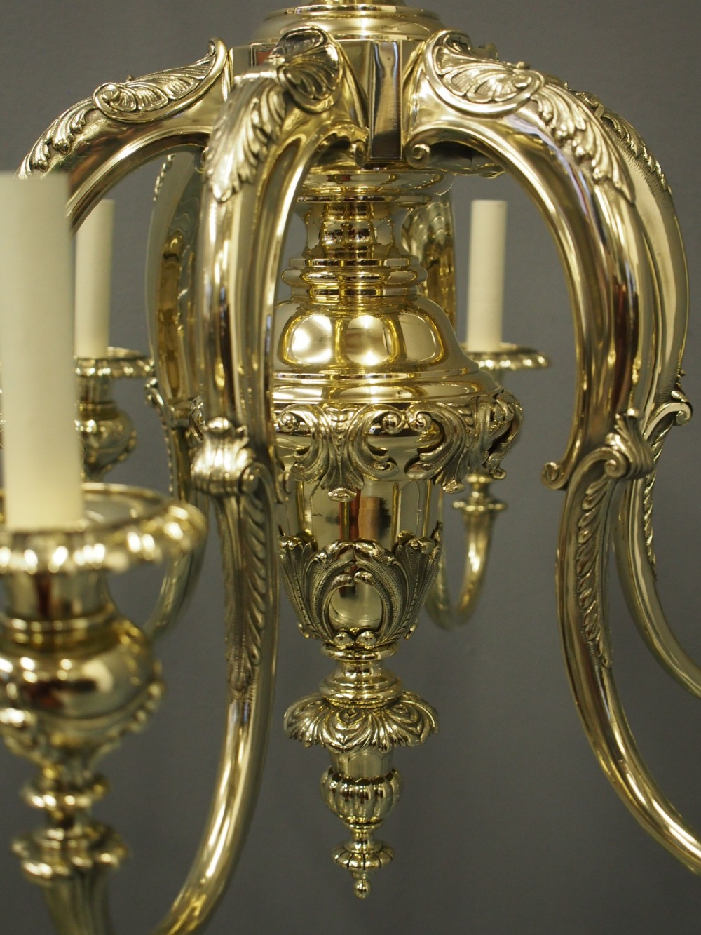 Large 1920s Cast Brass Chandelier View VIII