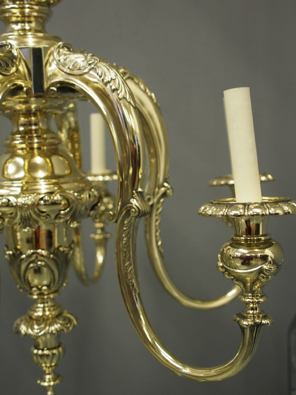 Large 1920s Cast Brass Chandelier View IX