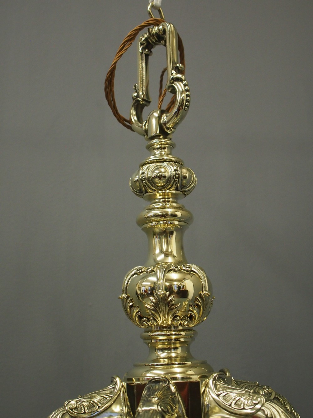 Large 1920s Cast Brass Chandelier View XI