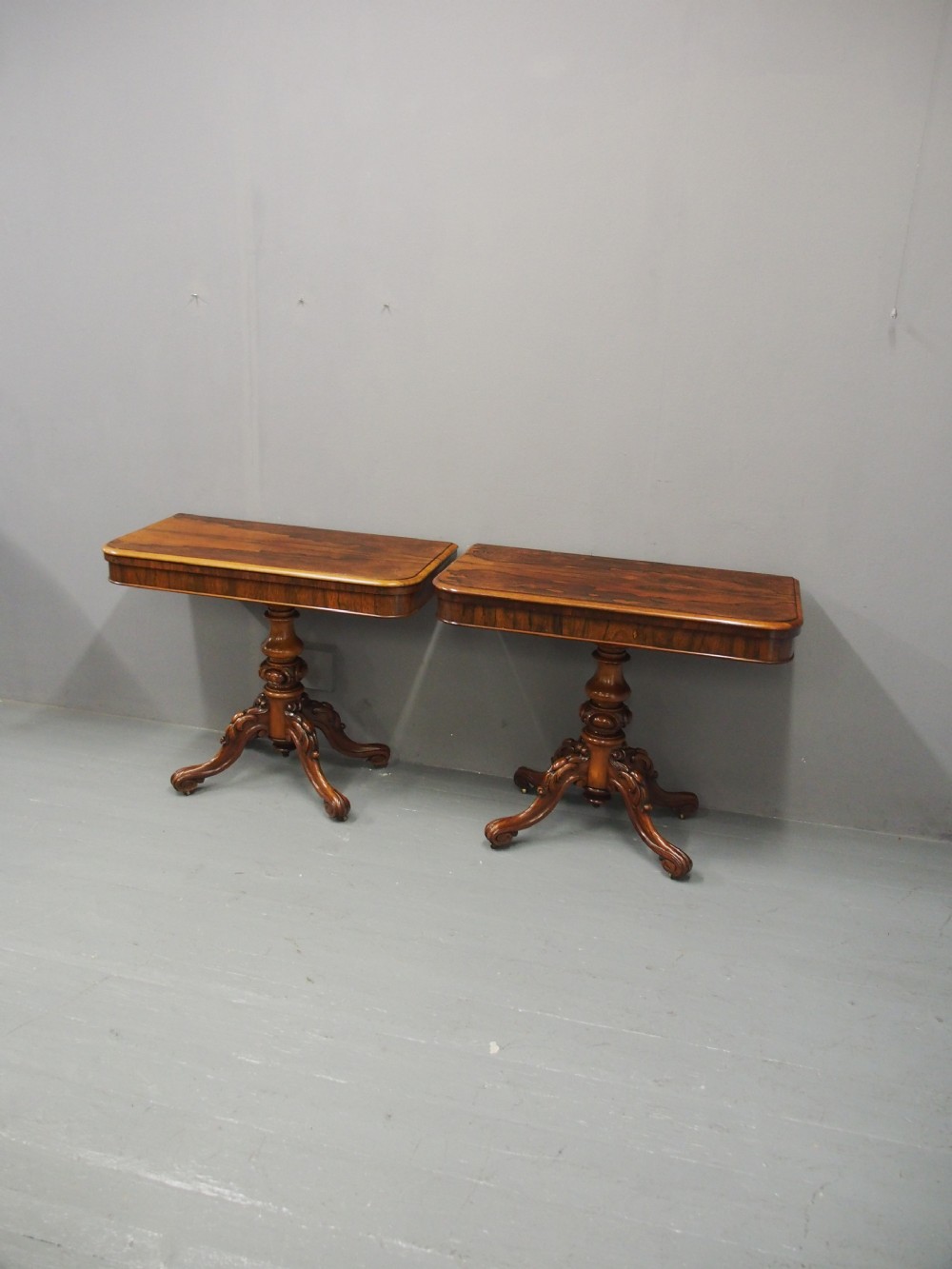 Pair of Victorian Rosewood Foldover Tea Tables View II