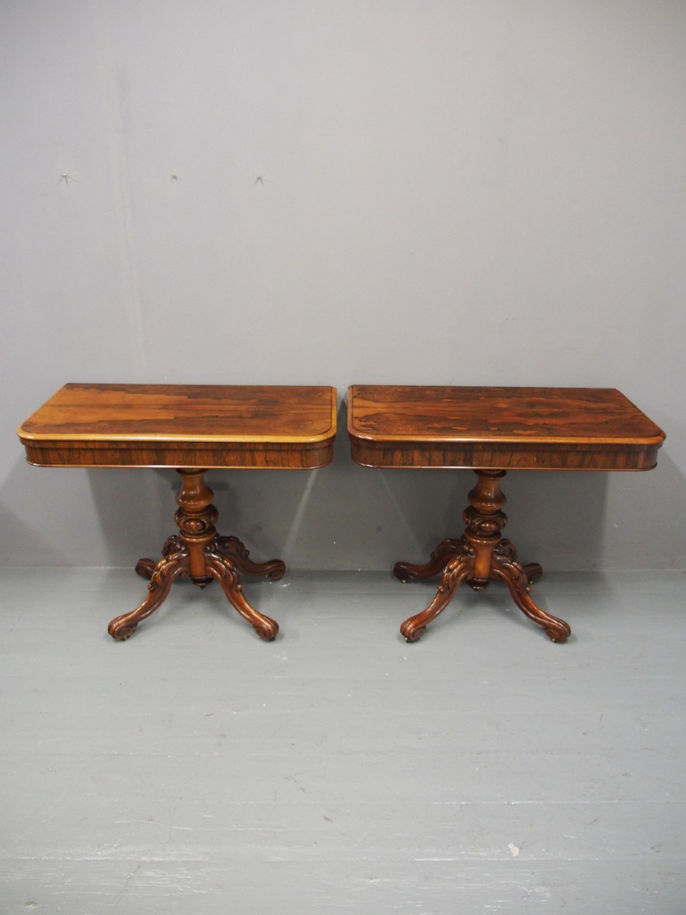 Pair of Victorian Rosewood Foldover Tea Tables View III