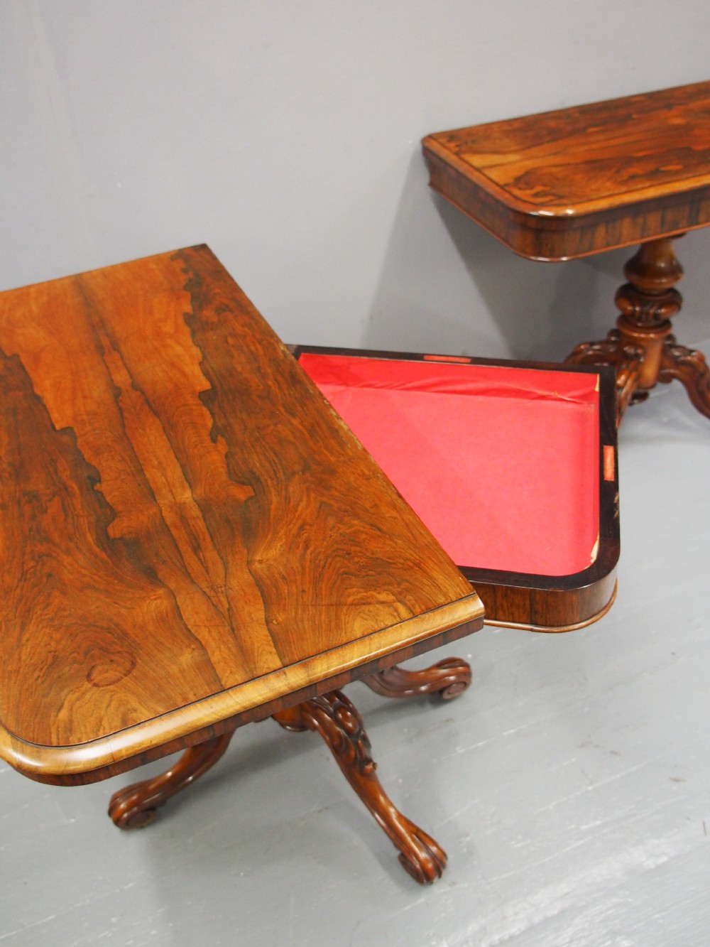 Pair of Victorian Rosewood Foldover Tea Tables View XIV