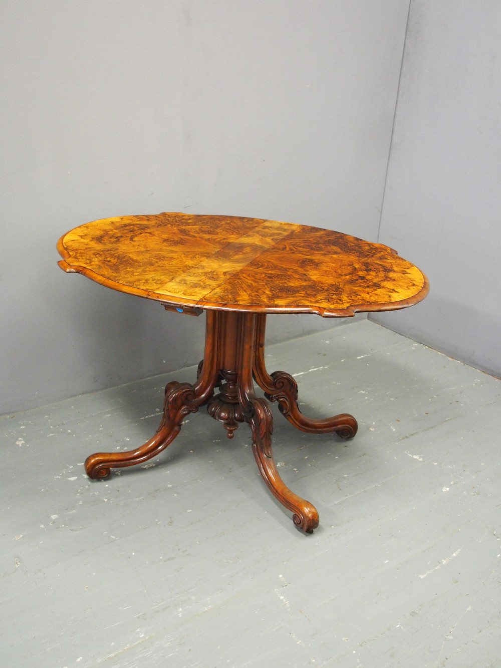 Large Victorian Burr Walnut Sutherland Tea Table View IV