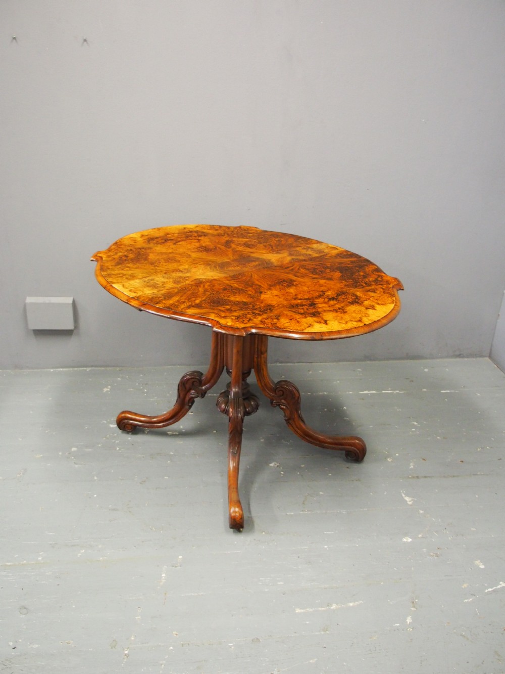 Large Victorian Burr Walnut Sutherland Tea Table View V
