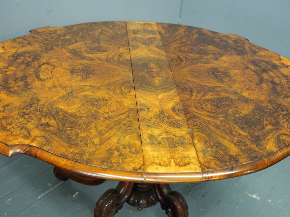 Large Victorian Burr Walnut Sutherland Tea Table View X
