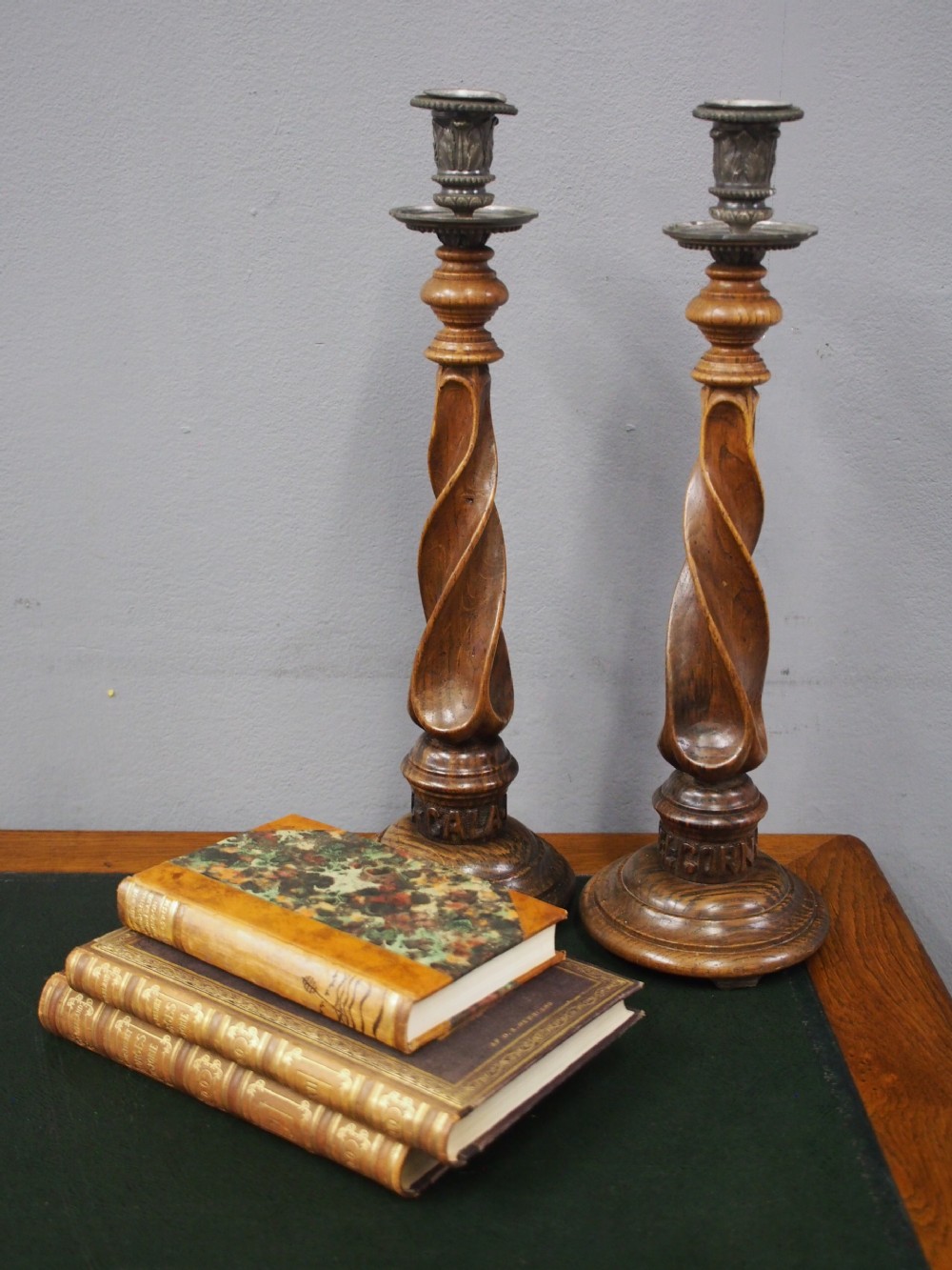 Pair of Scottish Arts and Crafts Oak Candlesticks View II