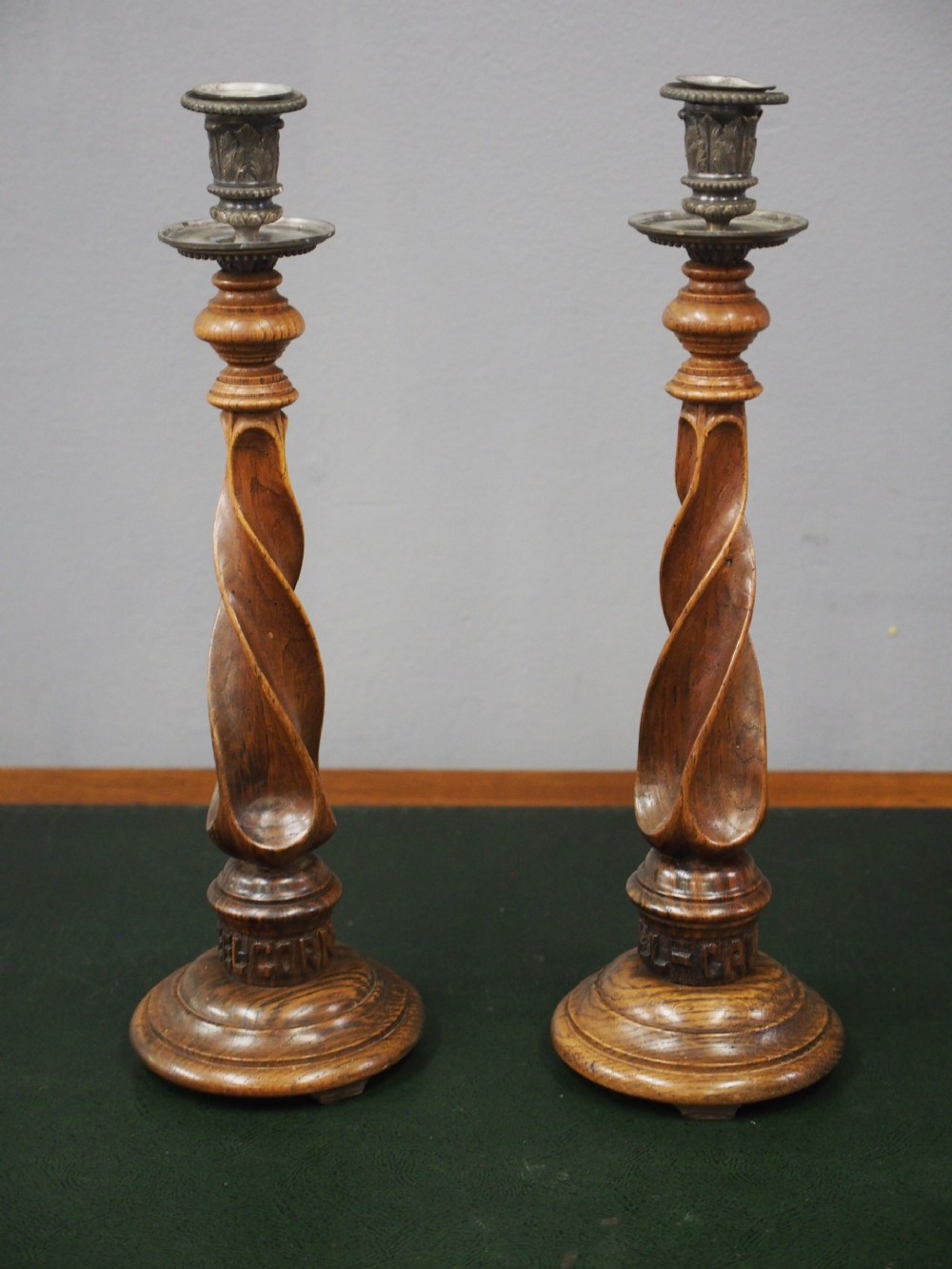 Pair of Scottish Arts and Crafts Oak Candlesticks View III
