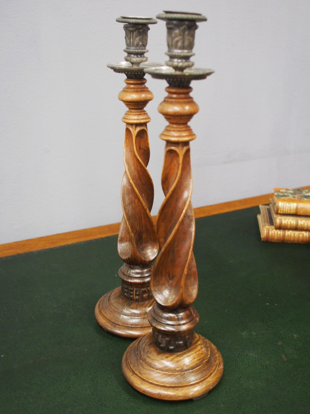 Pair of Scottish Arts and Crafts Oak Candlesticks View XI