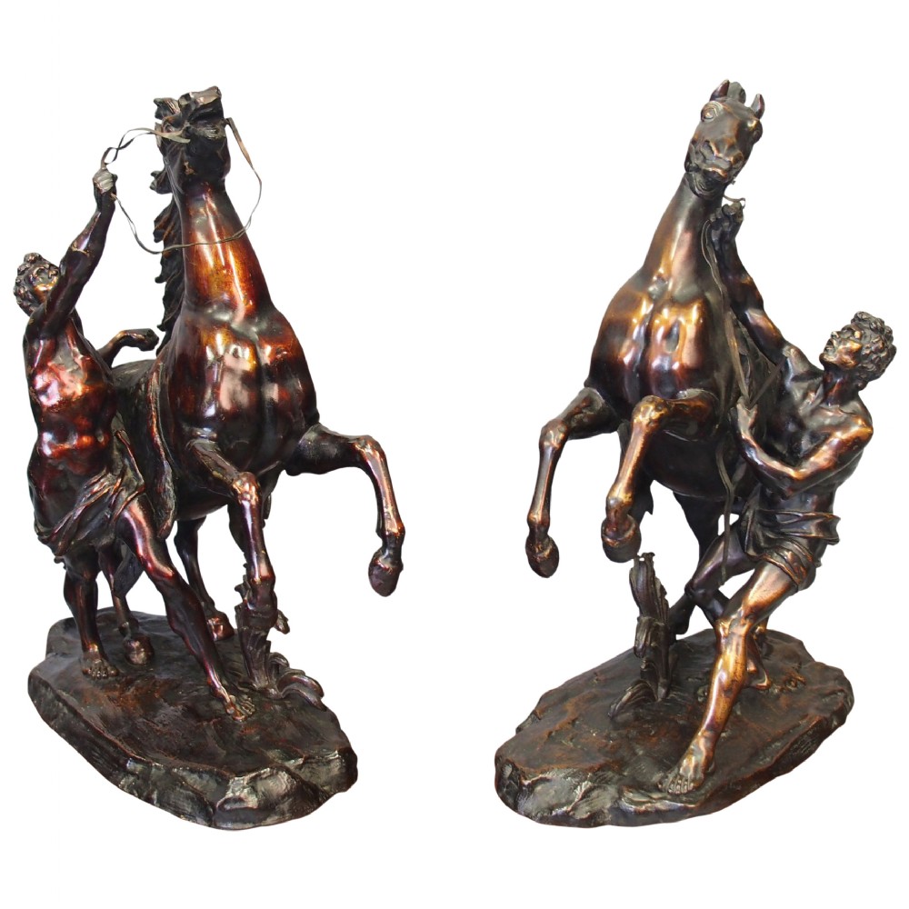 Pair of Cast Bronze Marly Horses after J Coustou
