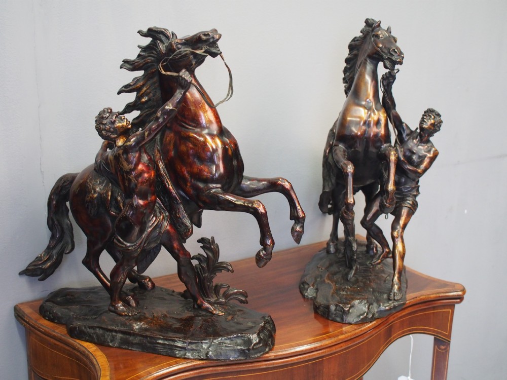 Pair of Cast Bronze Marly Horses after J Coustou View II
