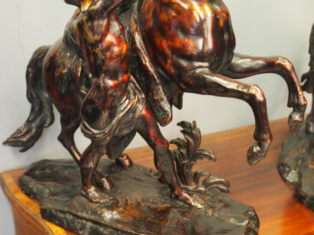 Pair of Cast Bronze Marly Horses after J Coustou View VII
