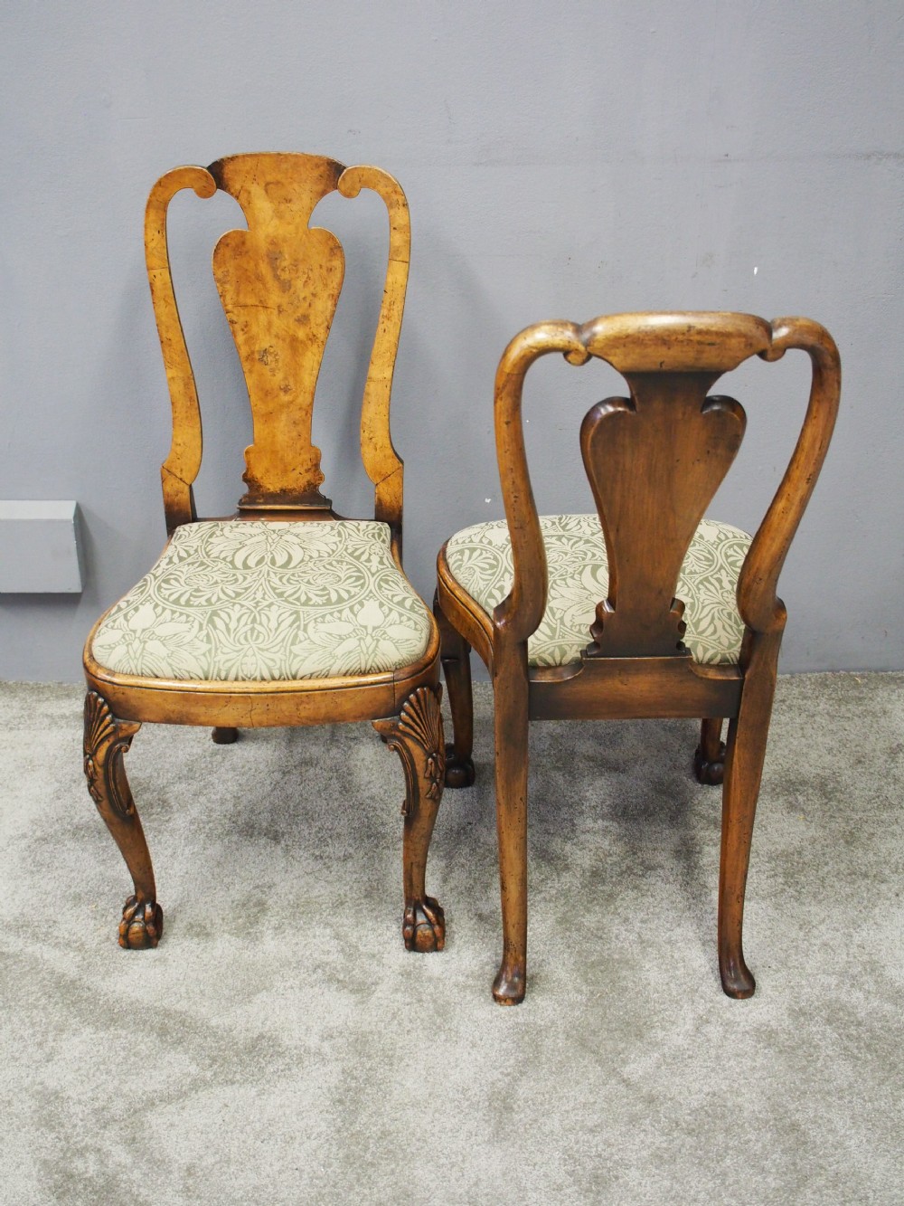 Pair of Queen Anne Style Walnut Chairs View X