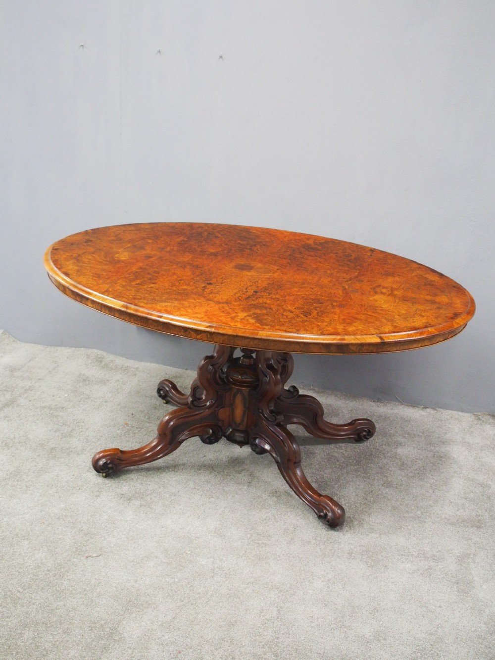 Large Victorian Burr Walnut Breakfast Table View III