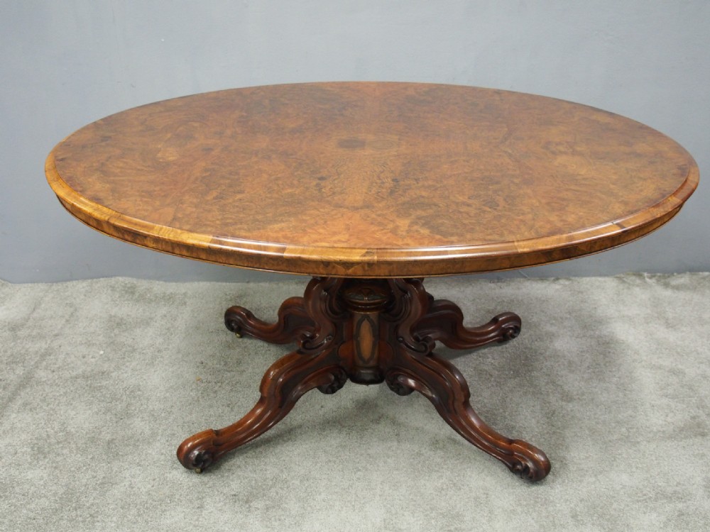 Large Victorian Burr Walnut Breakfast Table View IV
