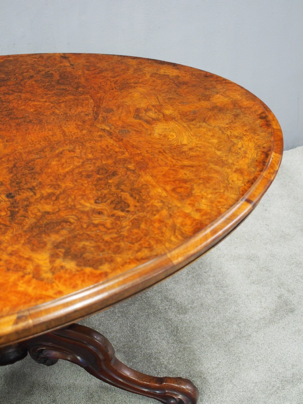 Large Victorian Burr Walnut Breakfast Table View V