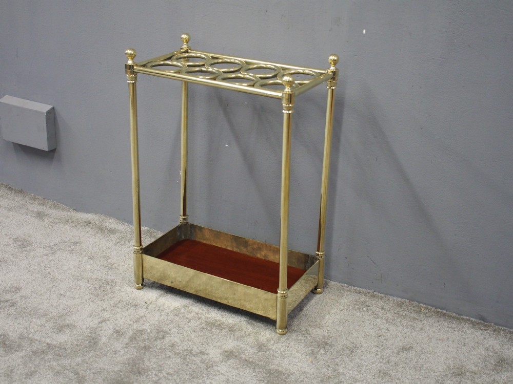 Victorian Cast Brass and Mahogany Stick Stand View II