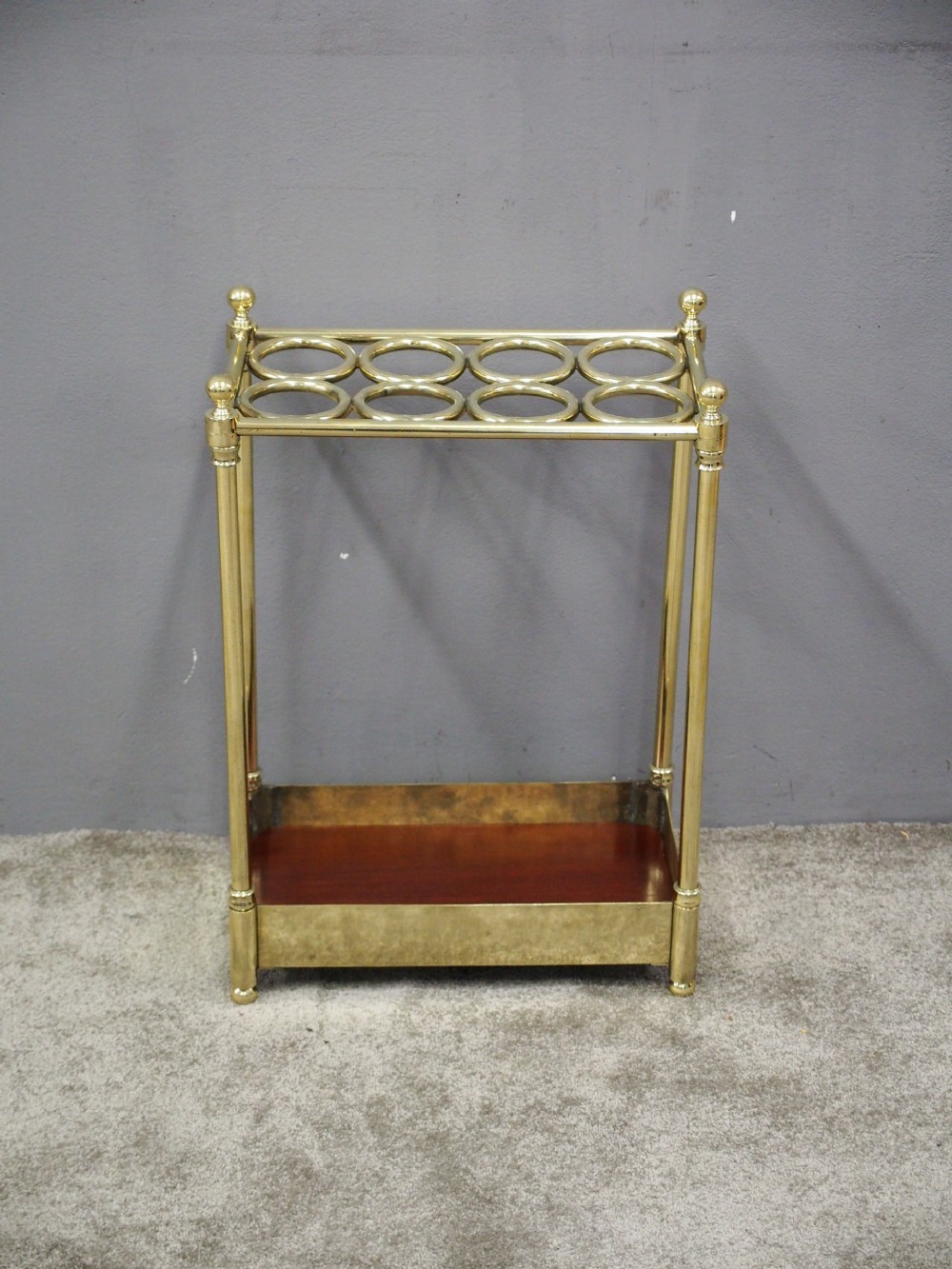 Victorian Cast Brass and Mahogany Stick Stand View III