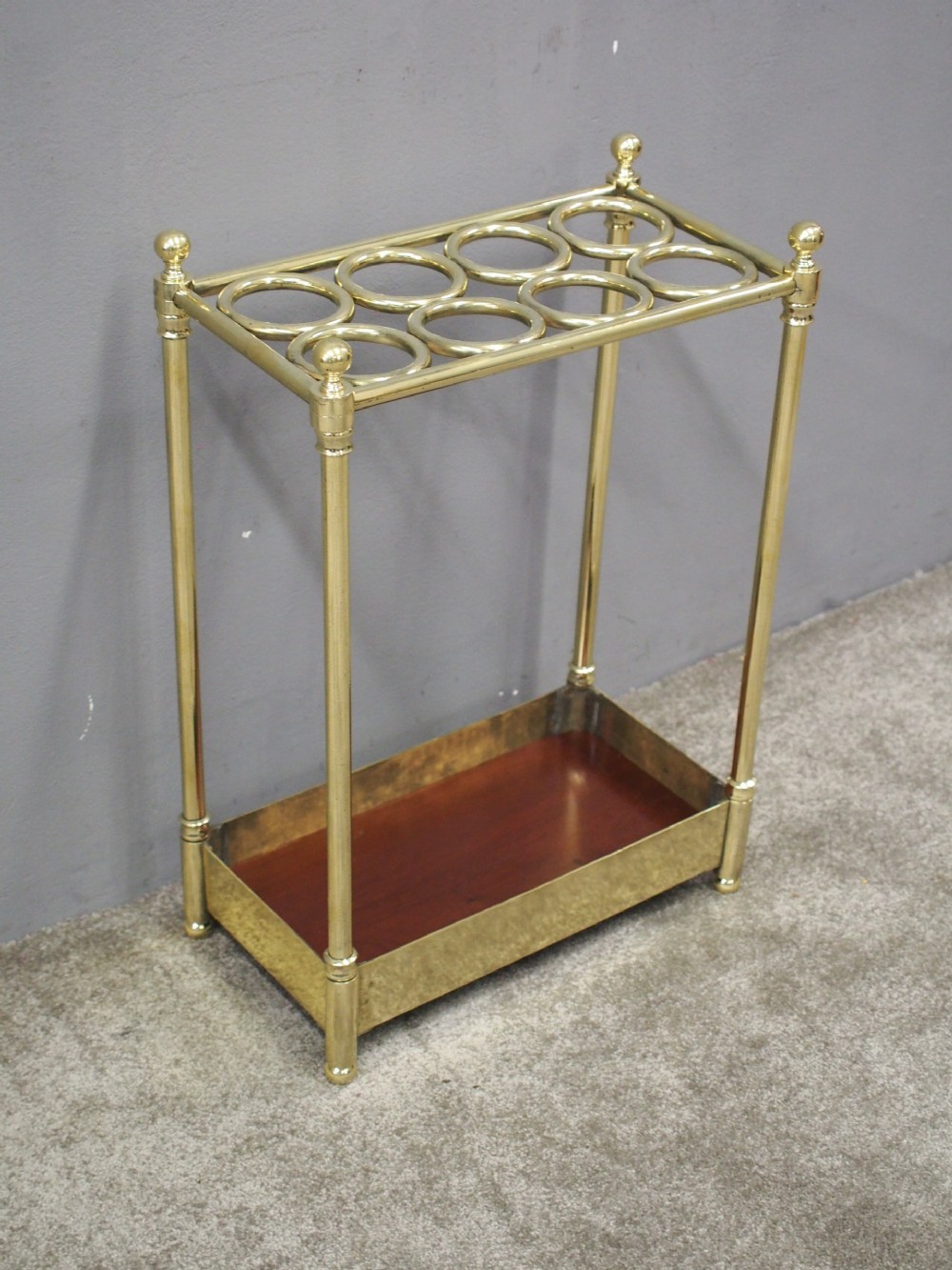 Victorian Cast Brass and Mahogany Stick Stand View IV