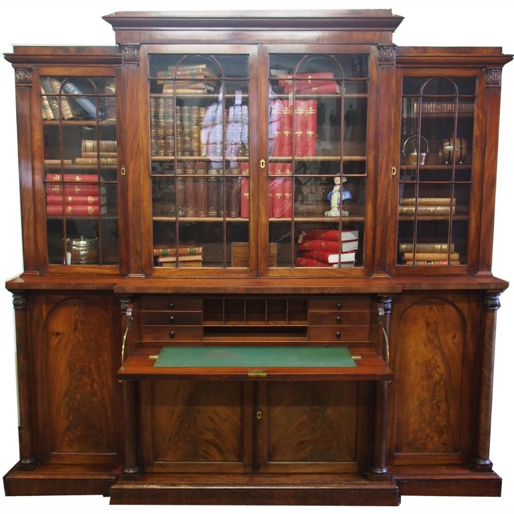 William IV Mahogany Breakfront Secretaire Bookcase