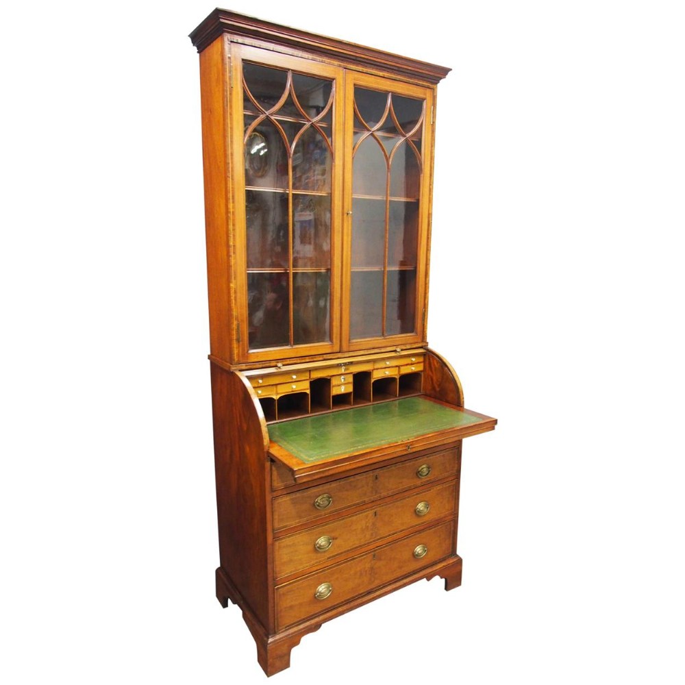 George III Inlaid Mahogany Cylinder Cabinet Bookcase