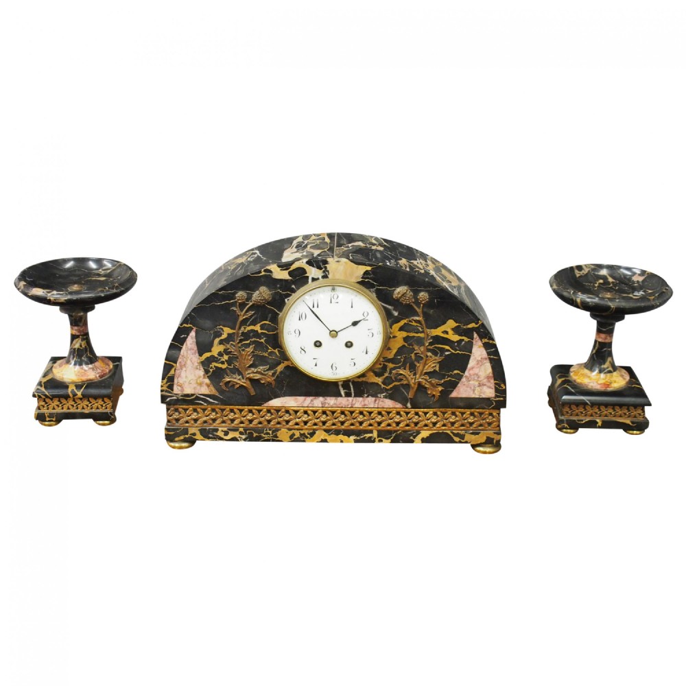 Art Deco Marble Clock Garniture