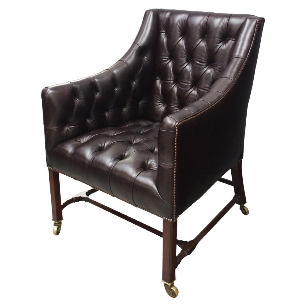 George III Mahogany and Leather Library Chair