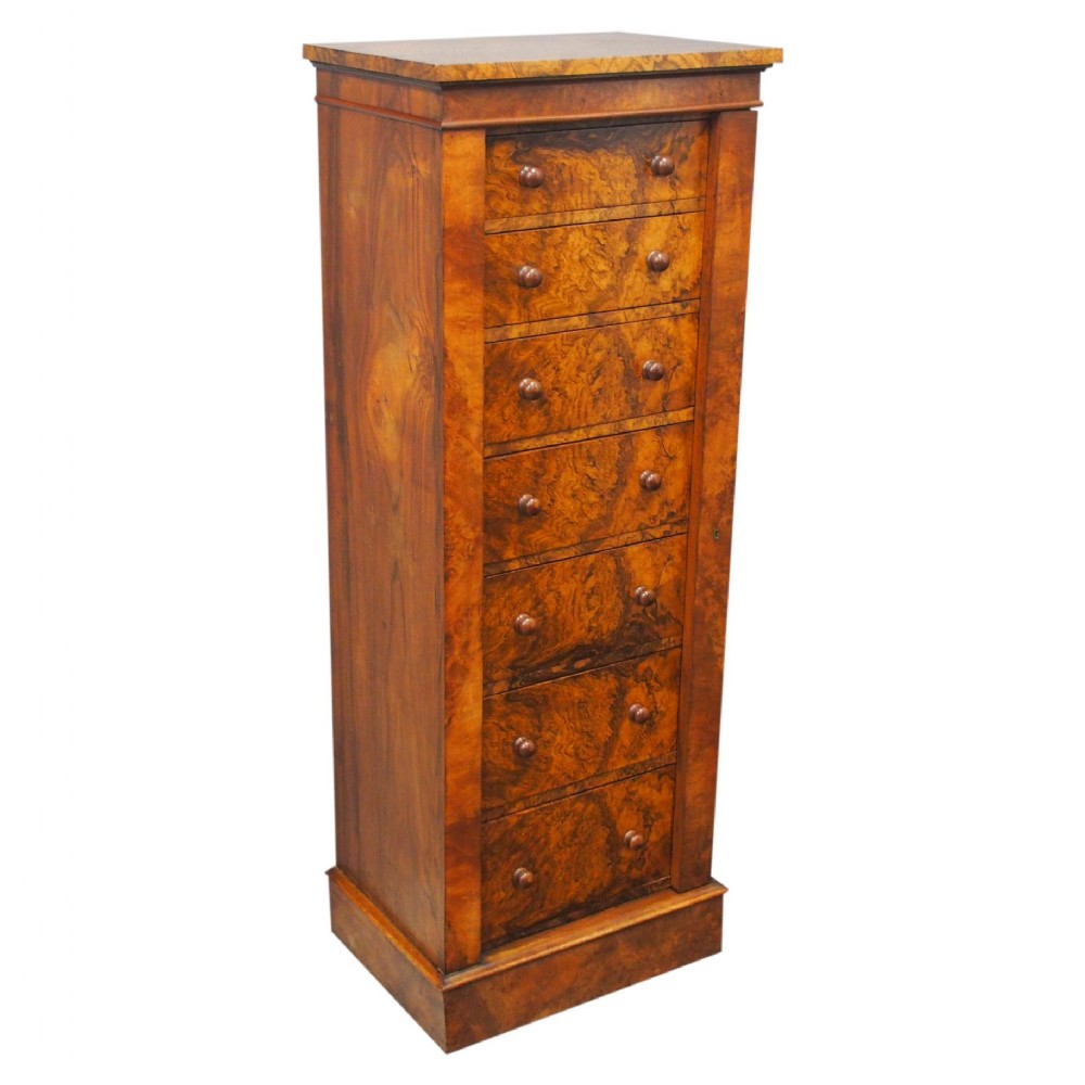 Victorian Figured and Burr Walnut Wellington Chest
