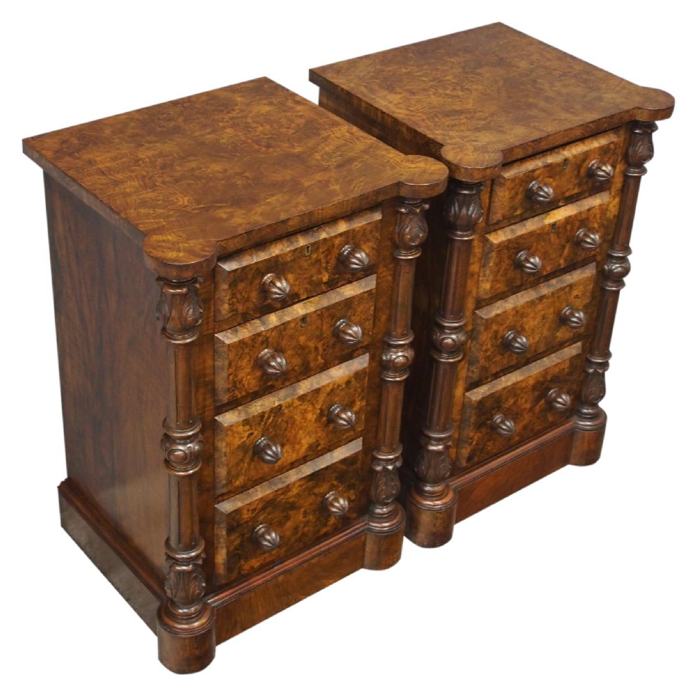 Pair Victorian Figured Walnut Bedsides