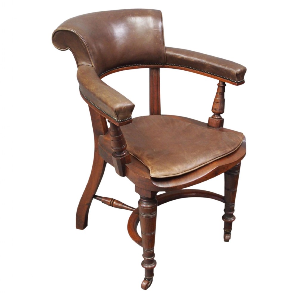 William IV Mahogany and Brown Leather Office Chair