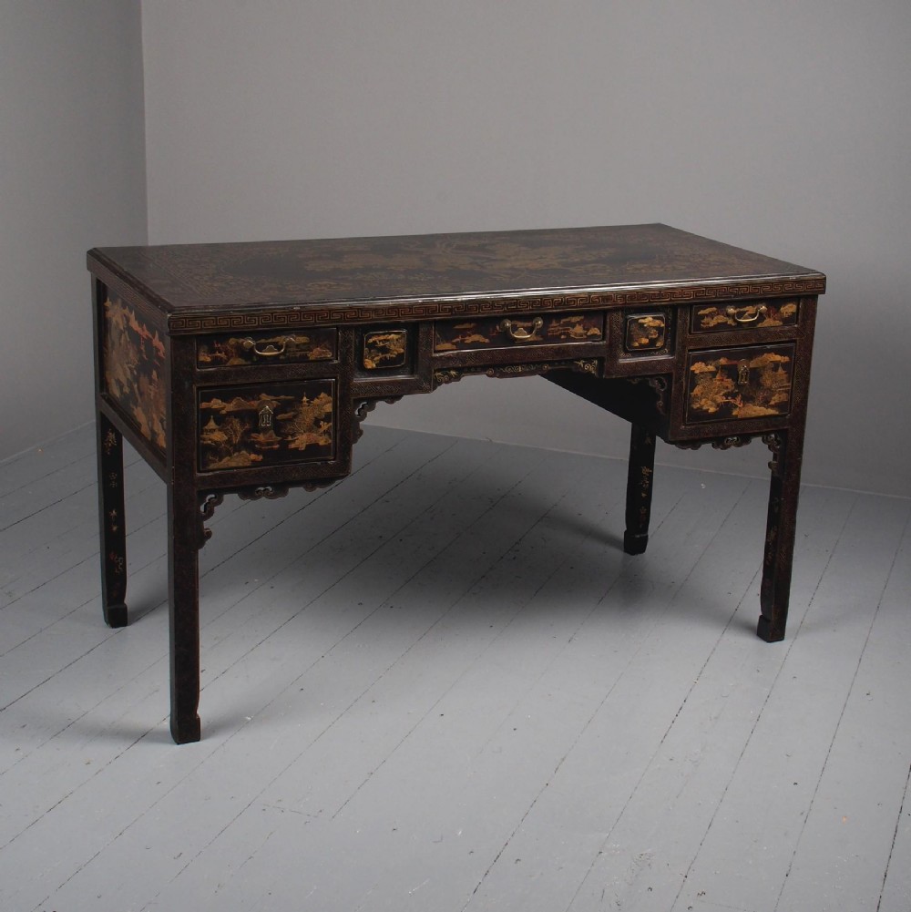 Chinese Gilded and Black Lacquered Desk