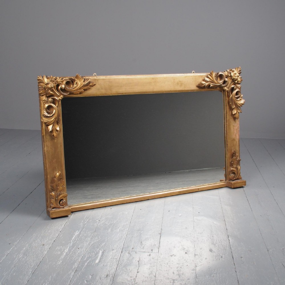 Victorian Hand-Carved Giltwood Overmantel Mirror