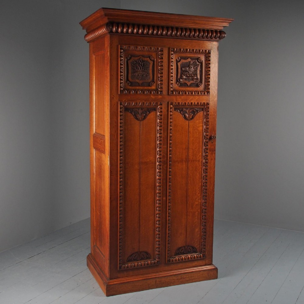 Oak Silver Cabinet with Breadalbane Coat of Arms