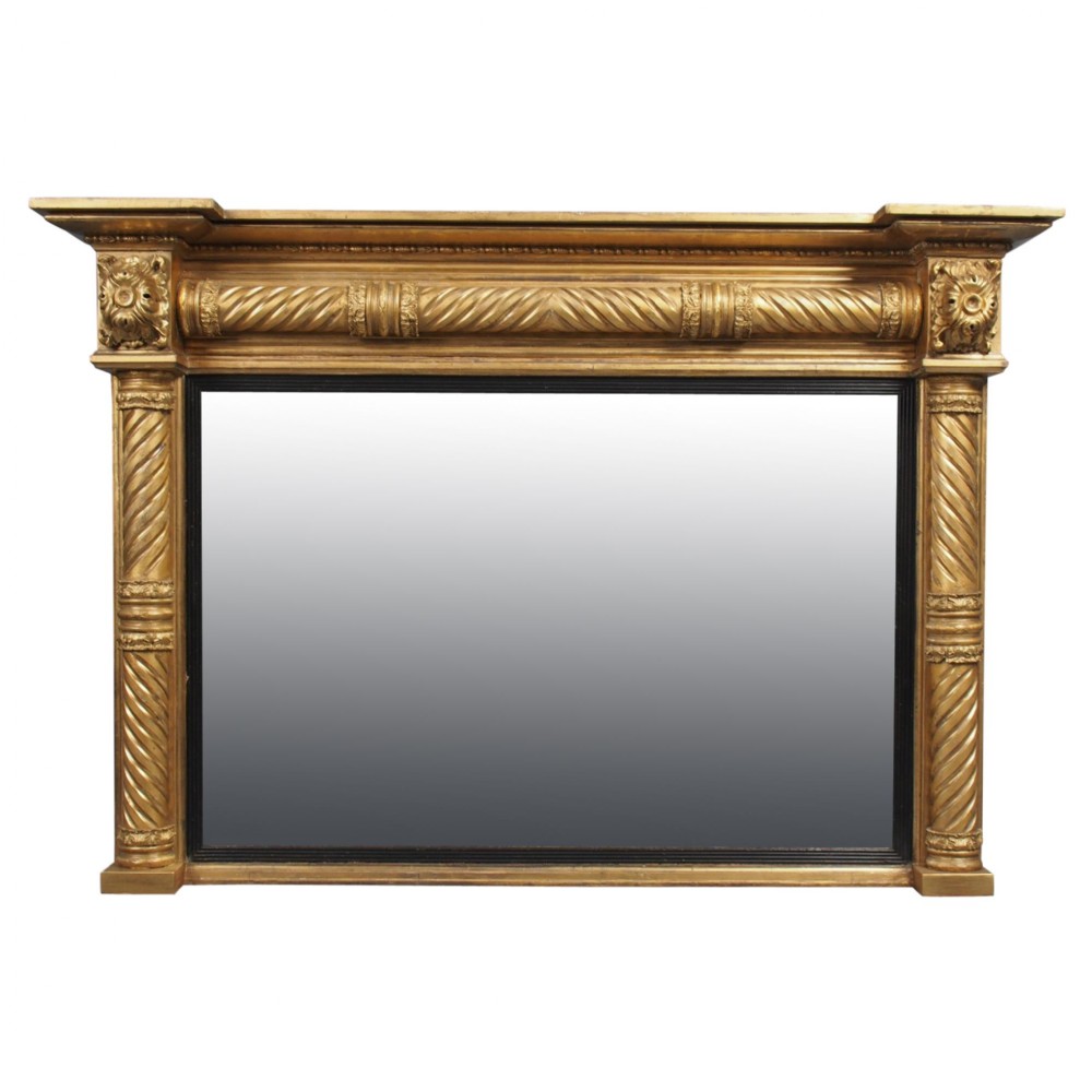 Regency Carved and Gilded Rectangular Overmantel Mirror