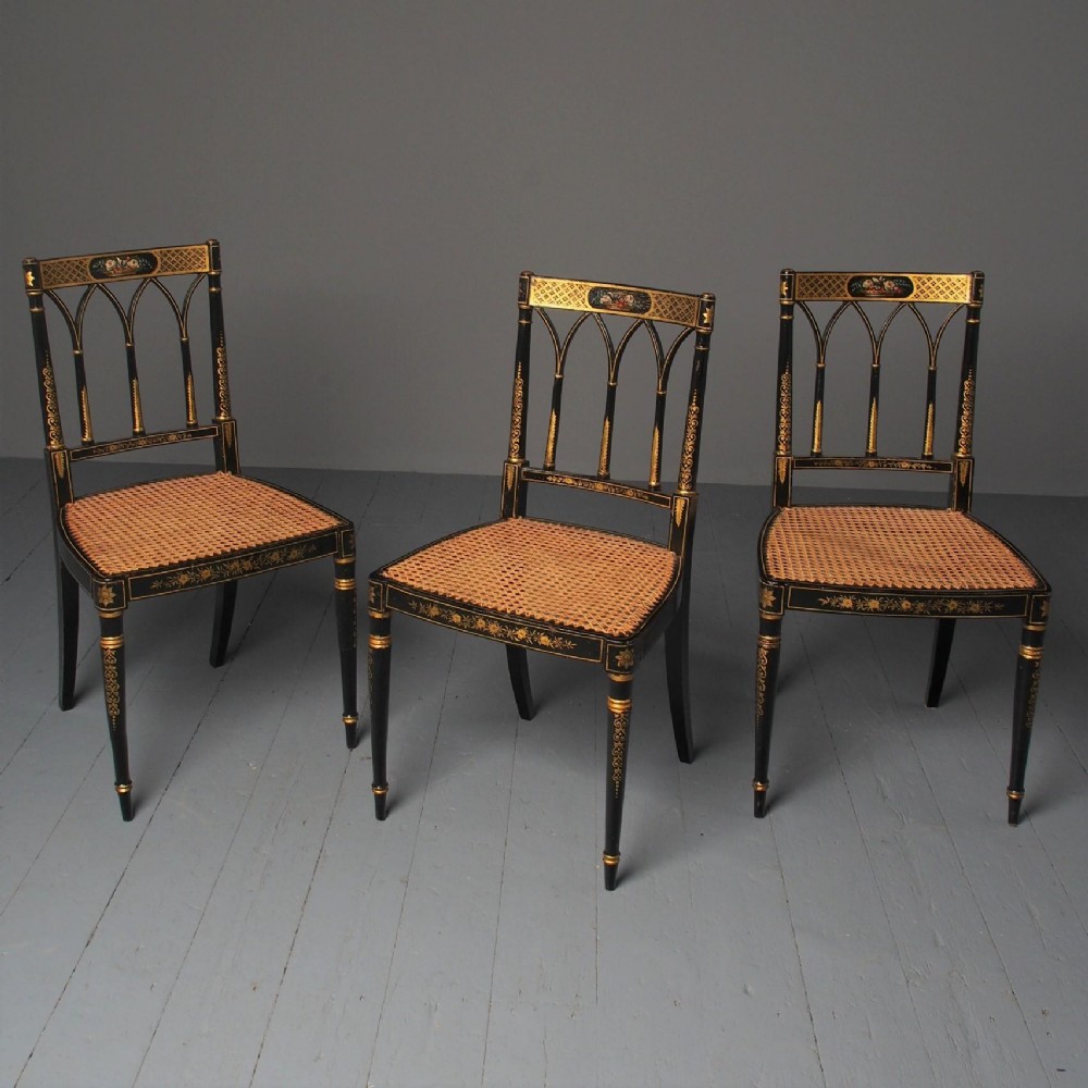 Set of 3 Regency Style Painted Bergere Chairs