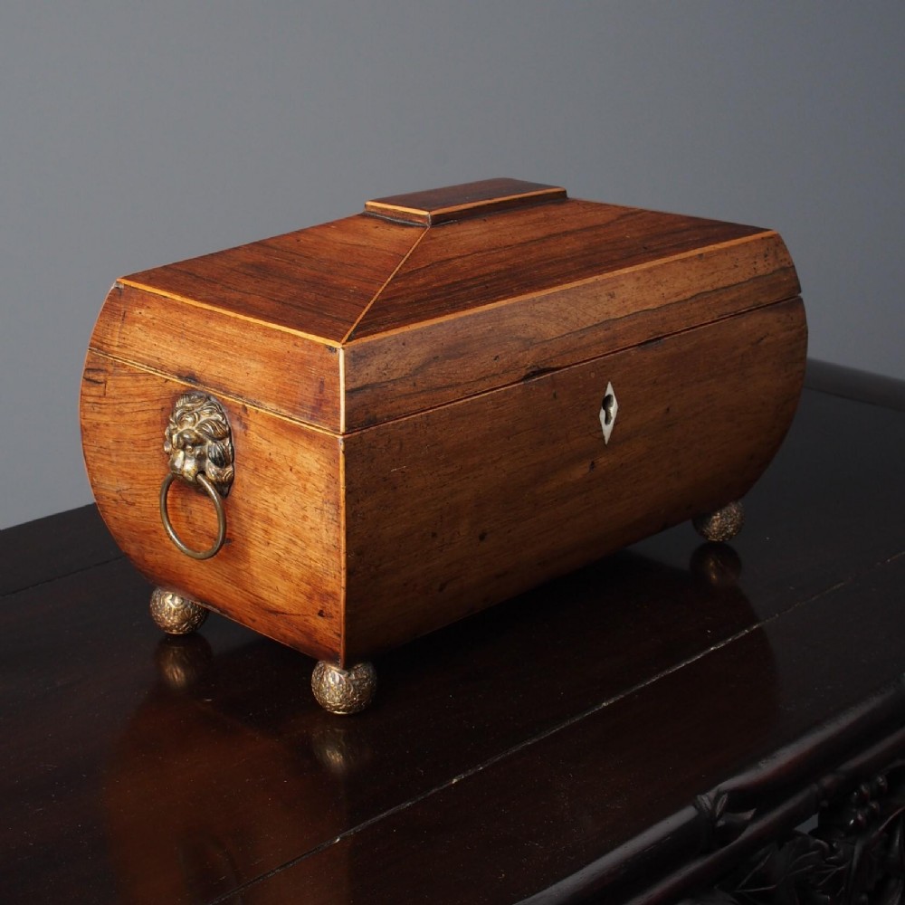 George III Inlaid Rosewood Sarcophagus Shape Tea Caddy