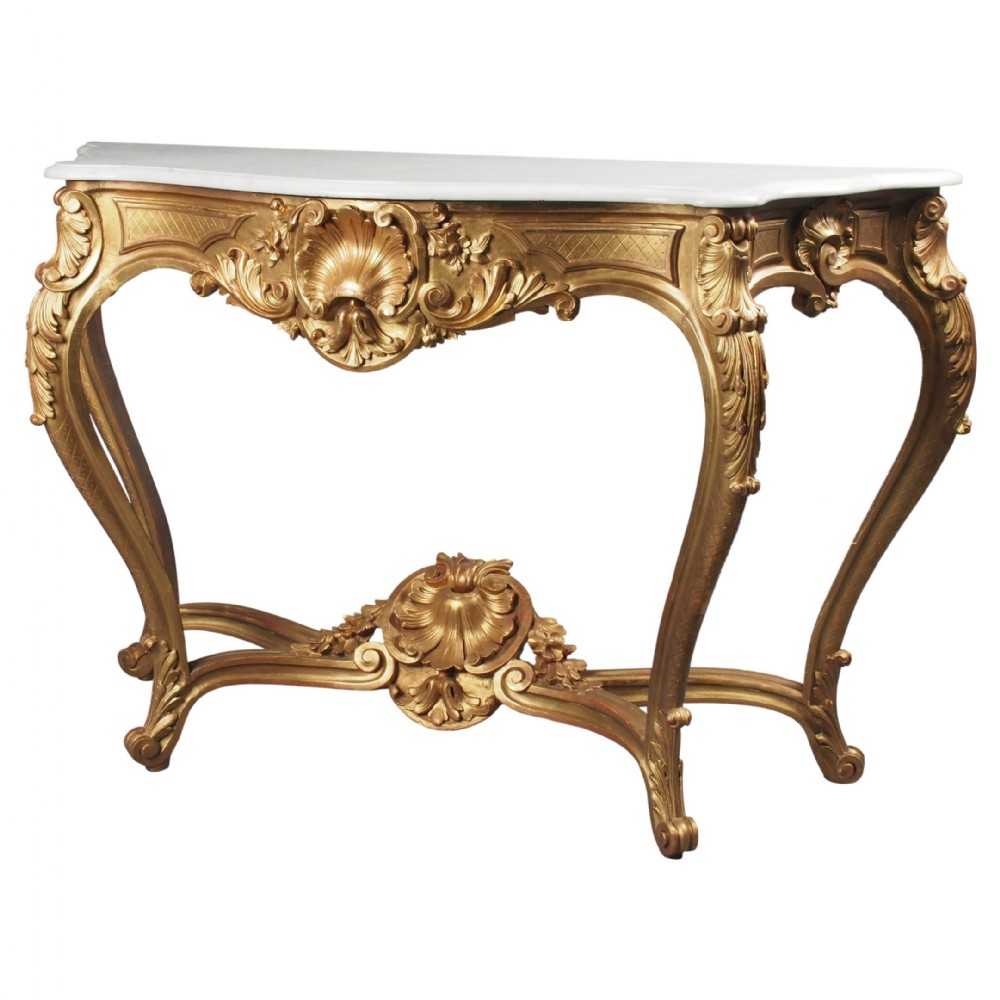 George II Style Marble Top Gilded Console Table