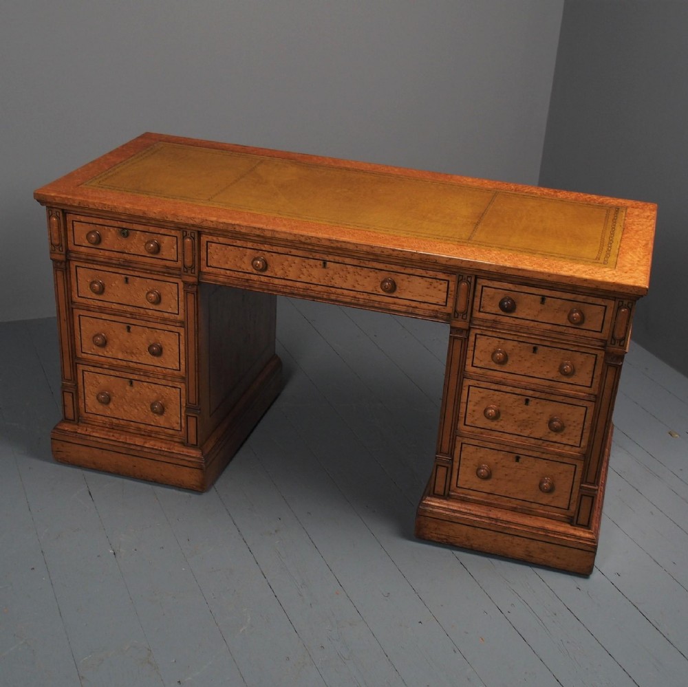 Victorian Birds Eye Maple Kneehole Pedestal Desk