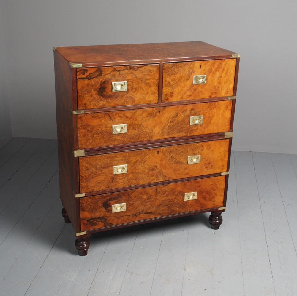 Antique Victorian Burr Walnut Military Chest of Drawers