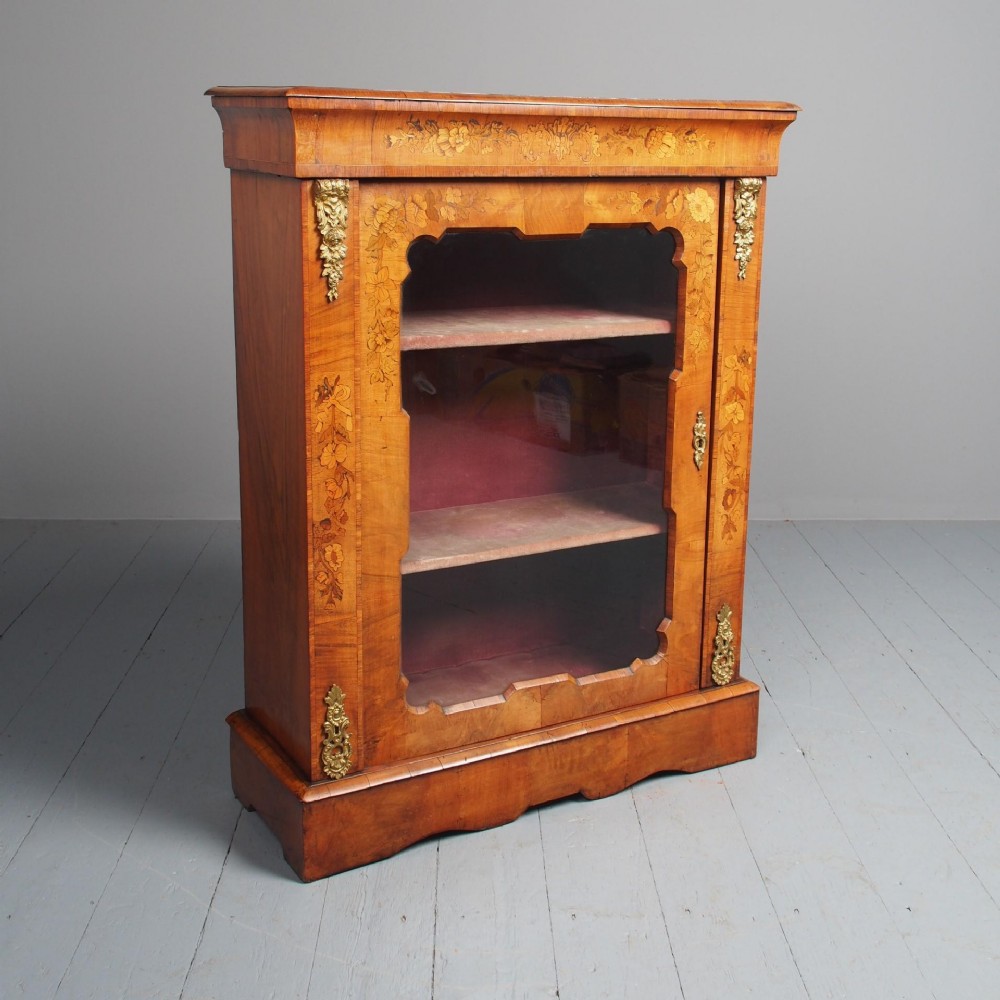 Antique Victorian Marquetry Inlaid Walnut Pier Cabinet.