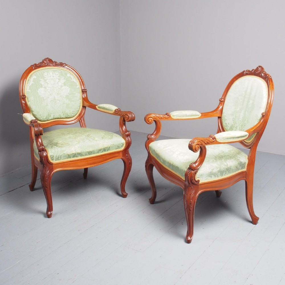 Antique Pair of French Mahogany Salon Chairs