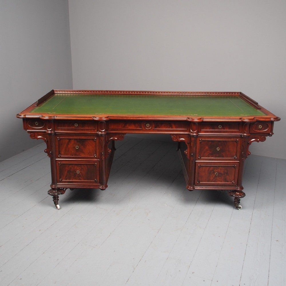 Antique Unusual French Mahogany Large Desk