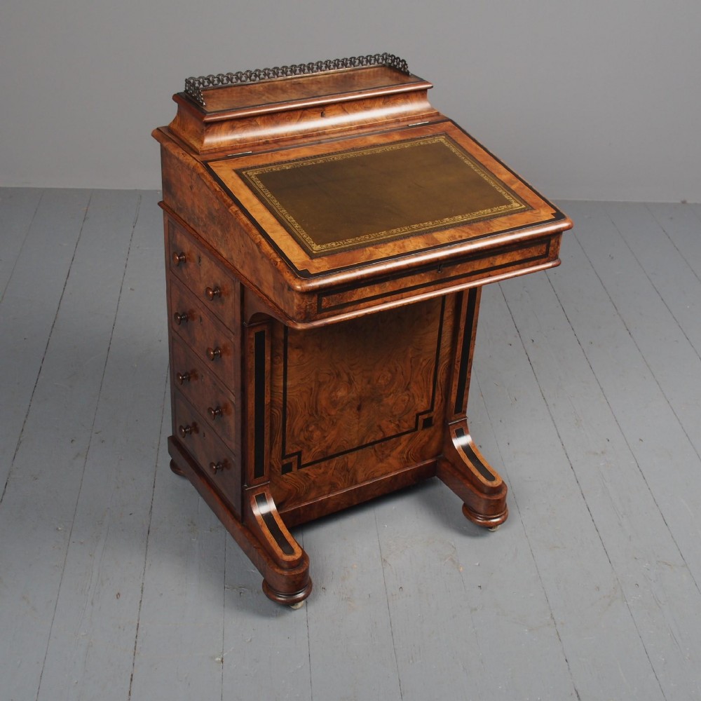 Victorian Inlaid Burr Walnut Davenport by Johnson & Appleyard