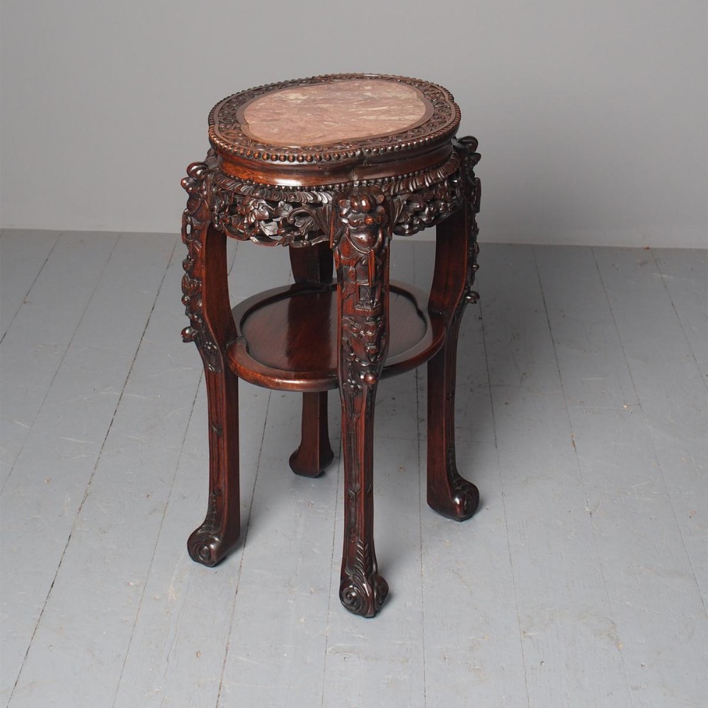 Antique Chinese Qing Dynasty Hongmu and Pink Marble Pedestal