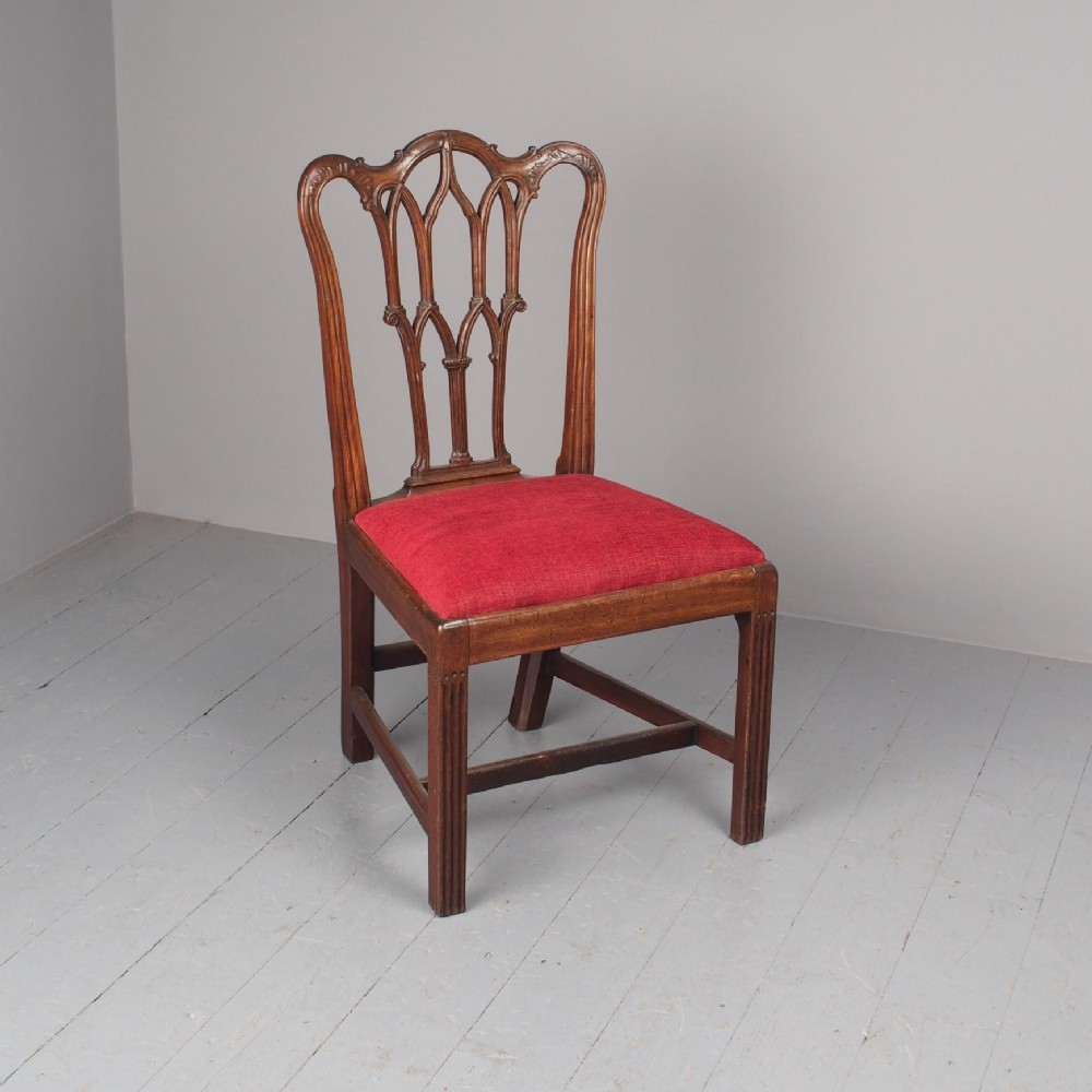 Antique Gothic Chippendale Style Mahogany Side Chair