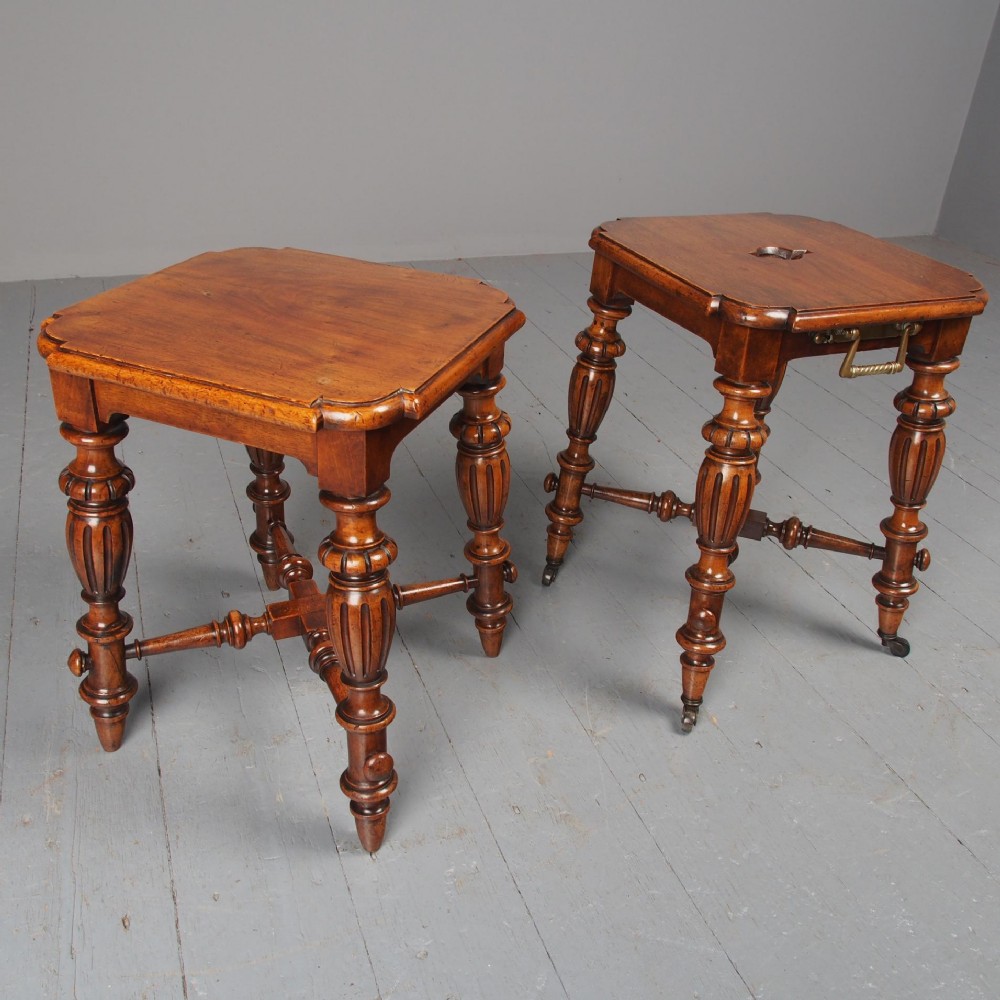 Antique Pair of Red Walnut Stools